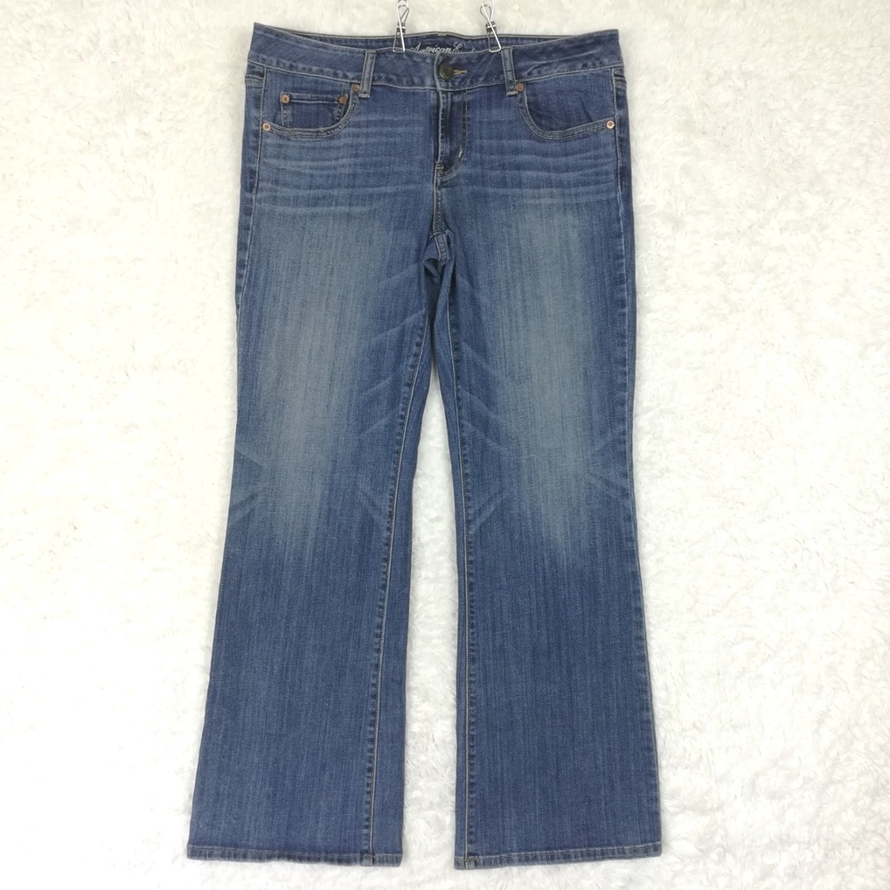 American Eagle Womens Jeans Favorite Boyfriend Blue Denim Mid Super Stretch 14